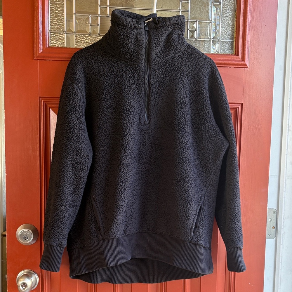 Athleta Fleece Black 3/4 Zip-Up Sweater